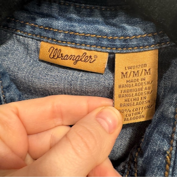 Vintage Wrangler Blue Denim Shirt Dress Western Cowgirl Festival Rodeo Y2K - Picture 6 of 12